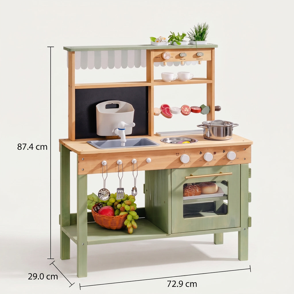 Wooden Montessori Kitchen with Sink, Oven, and Accessories