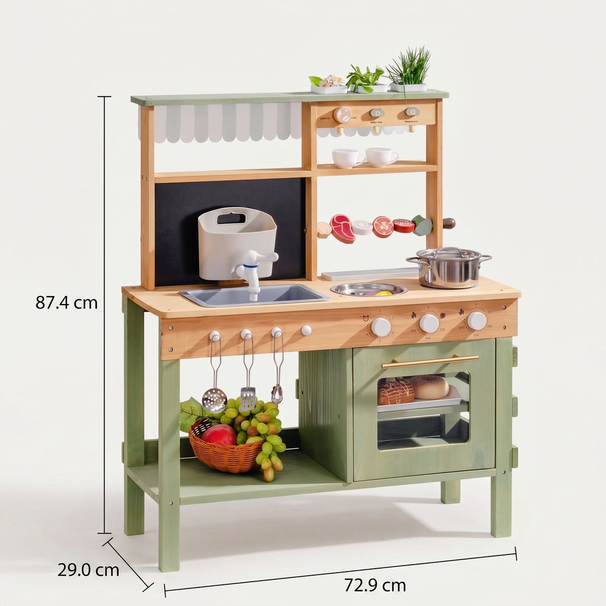 Wooden Montessori Kitchen with Sink, Oven, and Accessories