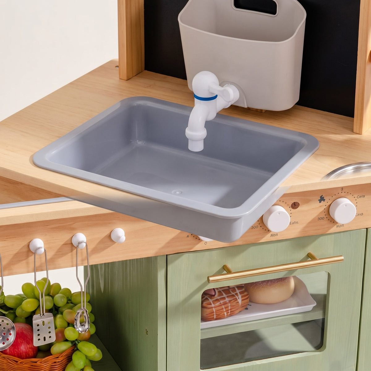 Wooden Montessori Kitchen with Sink, Oven, and Accessories
