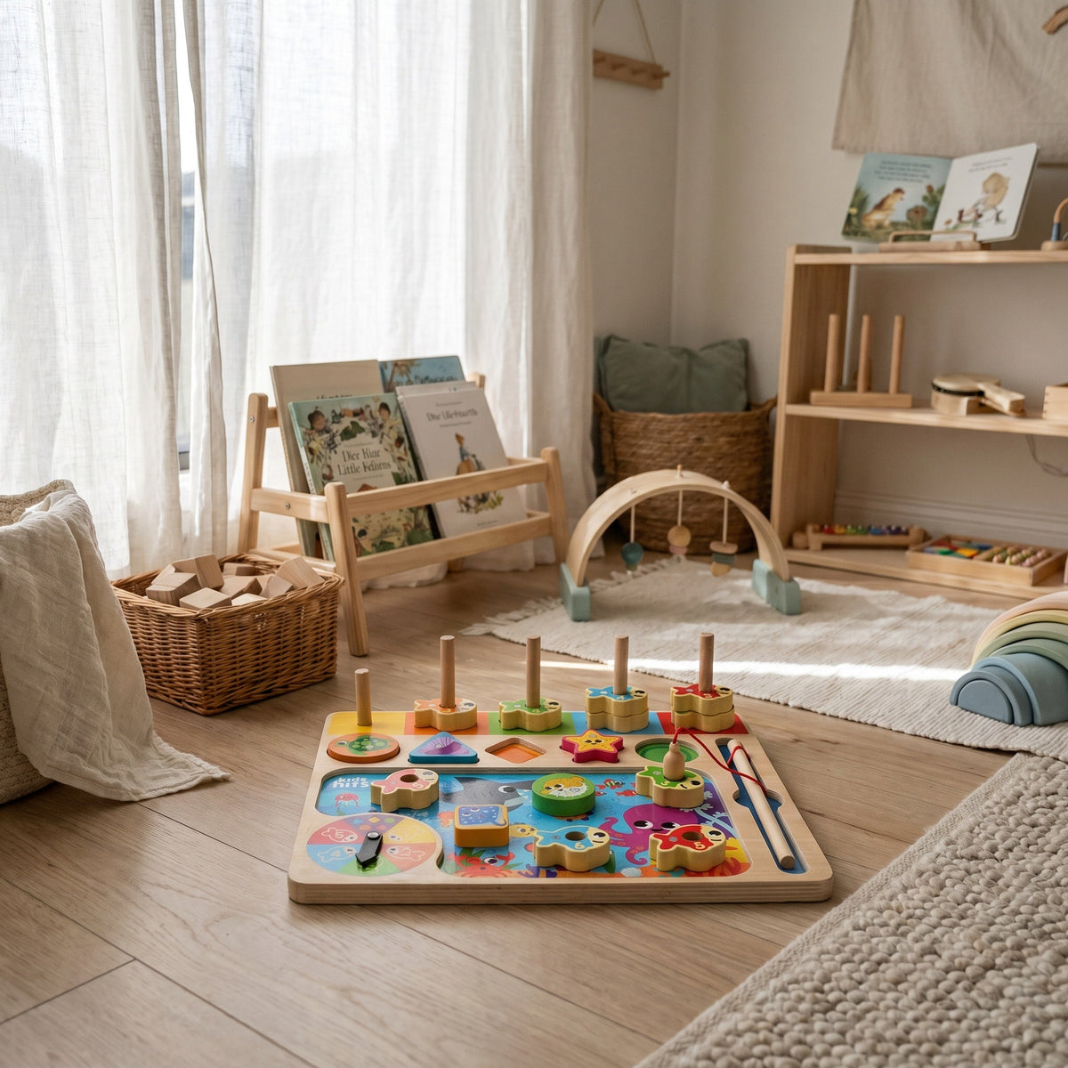 Montessori Wooden Fishing Game with Color Sorting