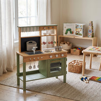 Wooden Montessori Kitchen with Sink, Oven, and Accessories