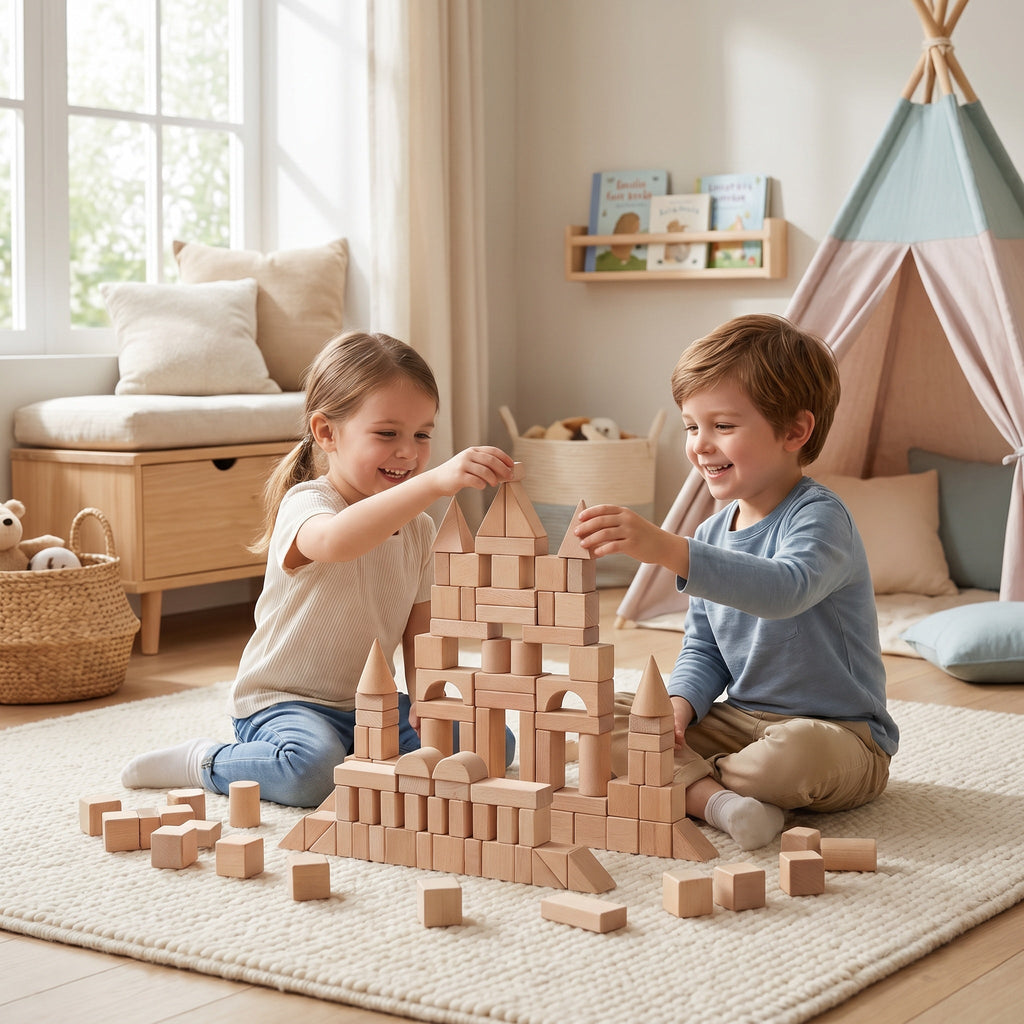 Montessori Building Blocks Made of Natural Wood