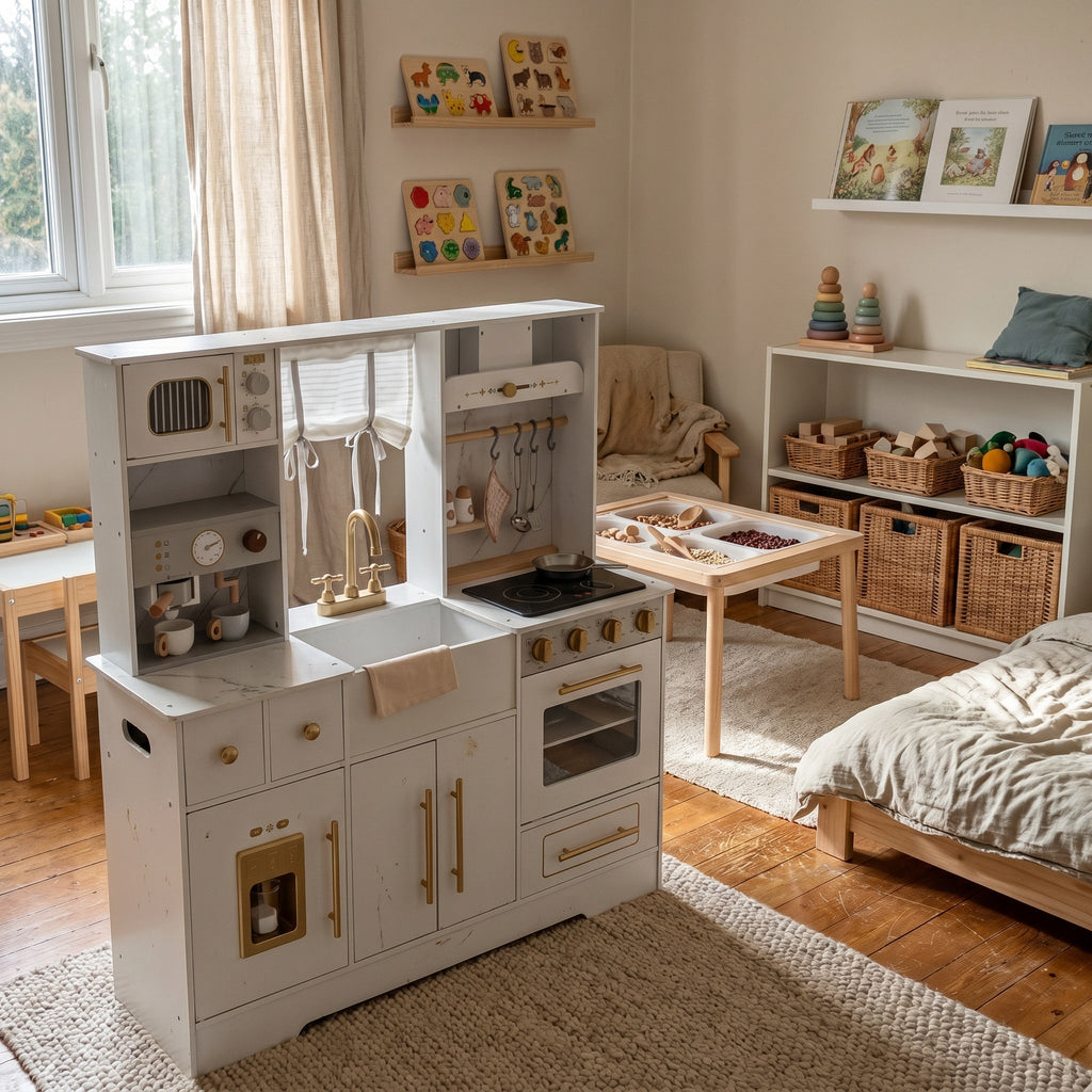 Wooden Montessori Kitchen with Sink and Storage