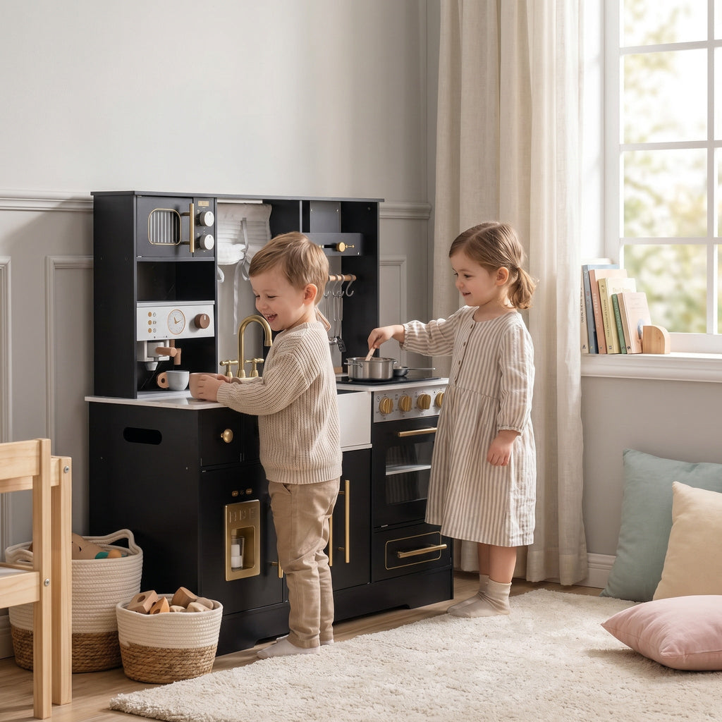Wooden Montessori Kitchen with Sink and Storage