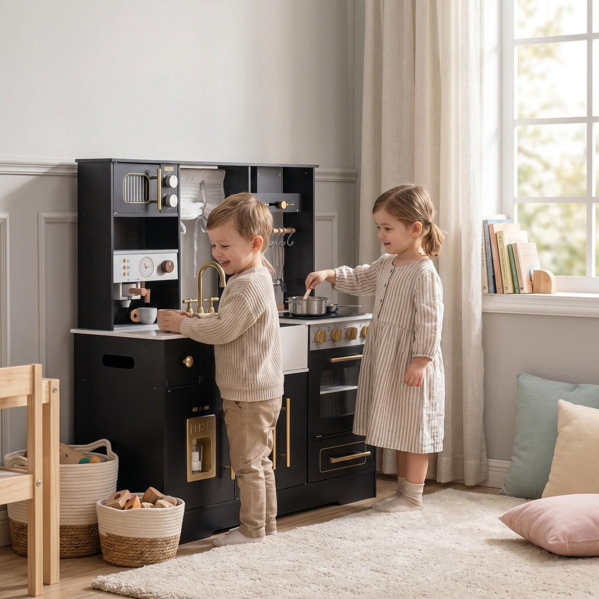 Wooden Montessori Kitchen with Sink and Storage