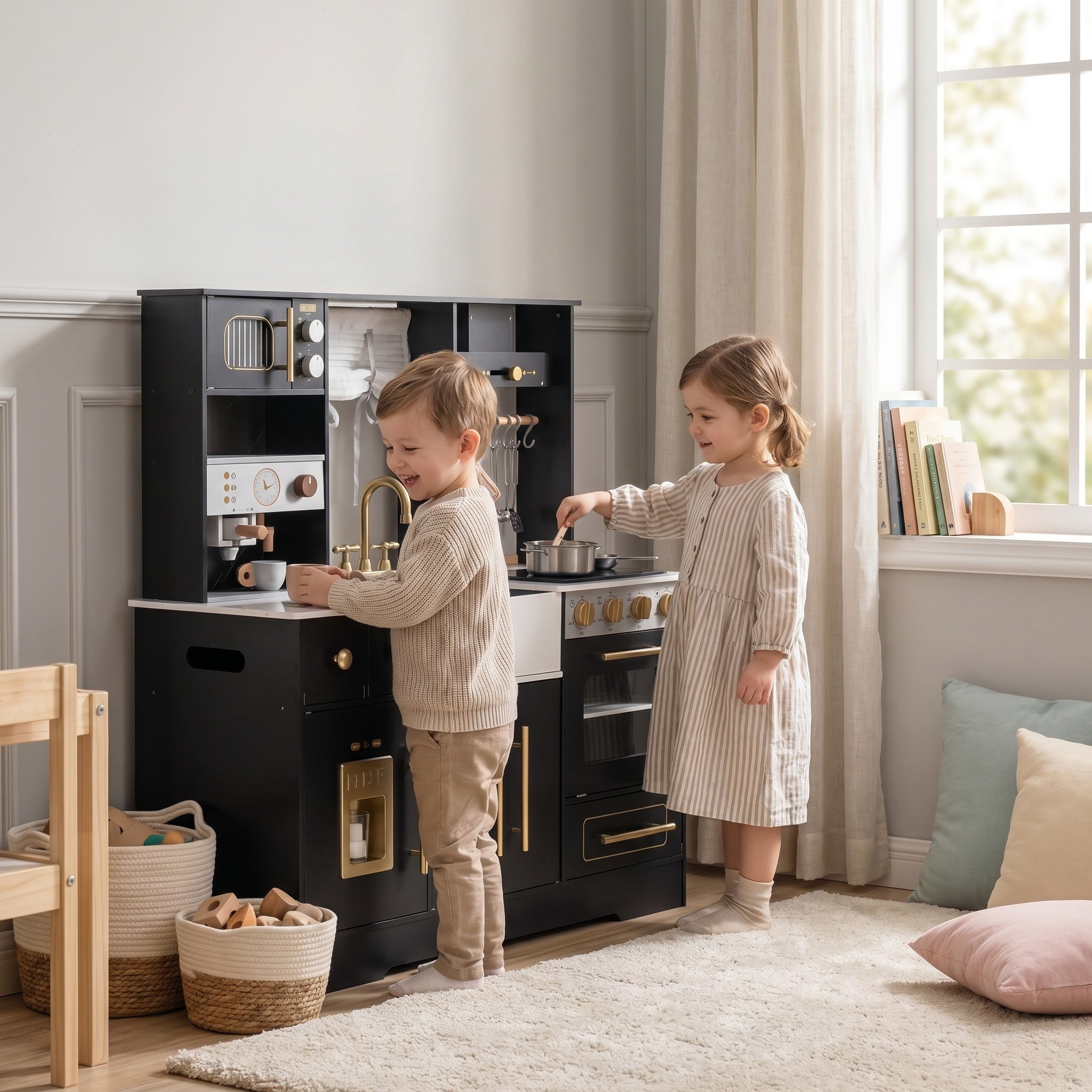 Wooden Montessori Kitchen with Sink and Storage