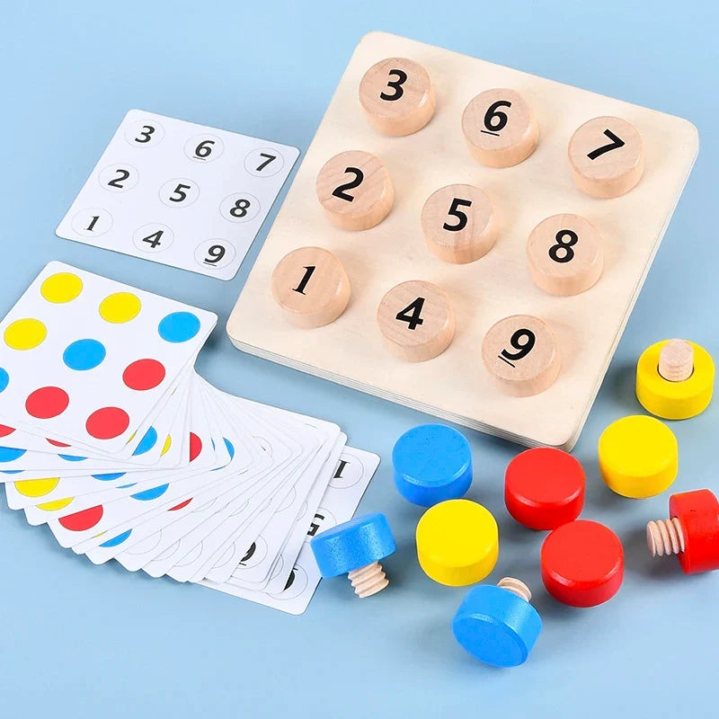 Wooden Montessori Game for Learning Numbers and Colors