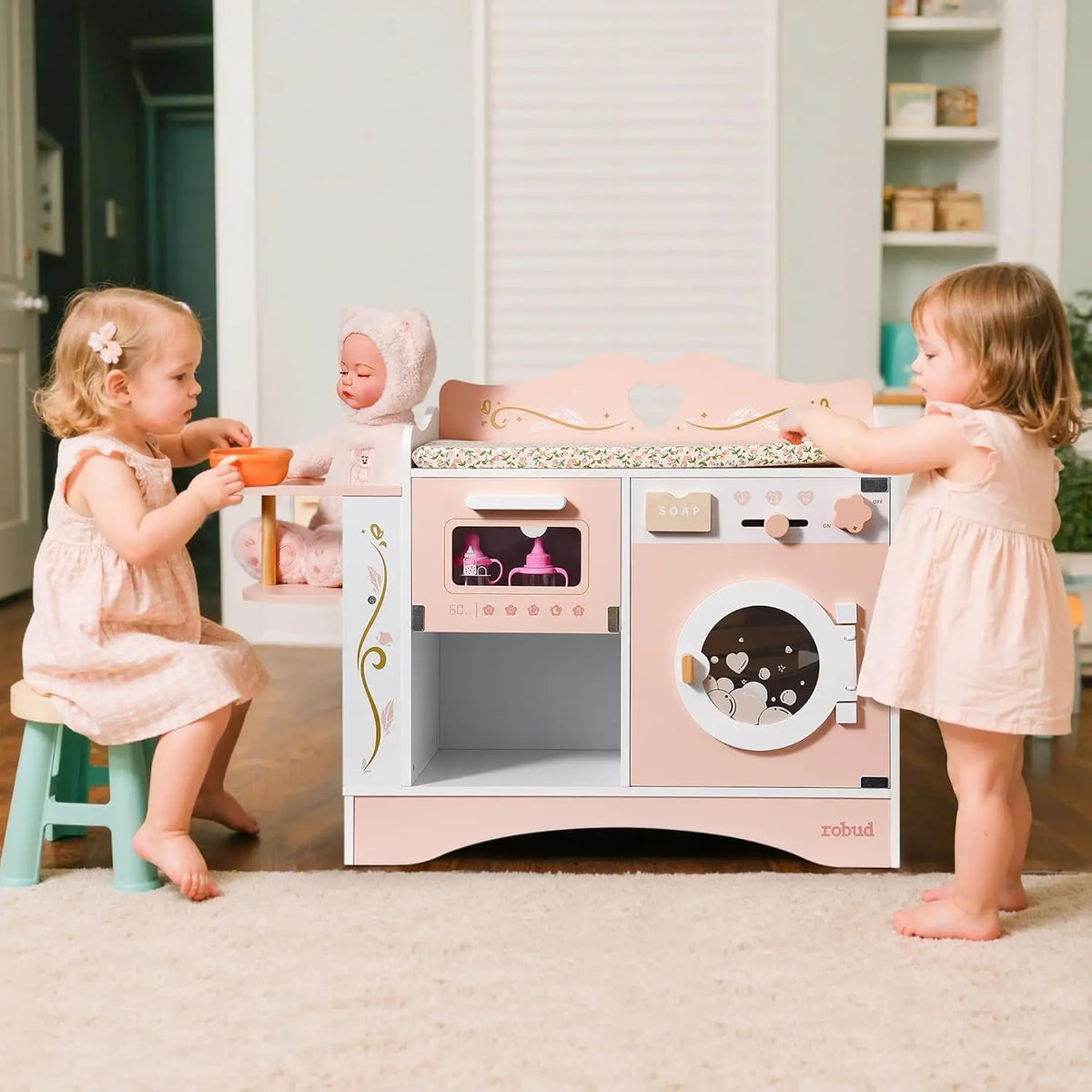 6-in-1 Wooden Changing Table for Montessori Dolls