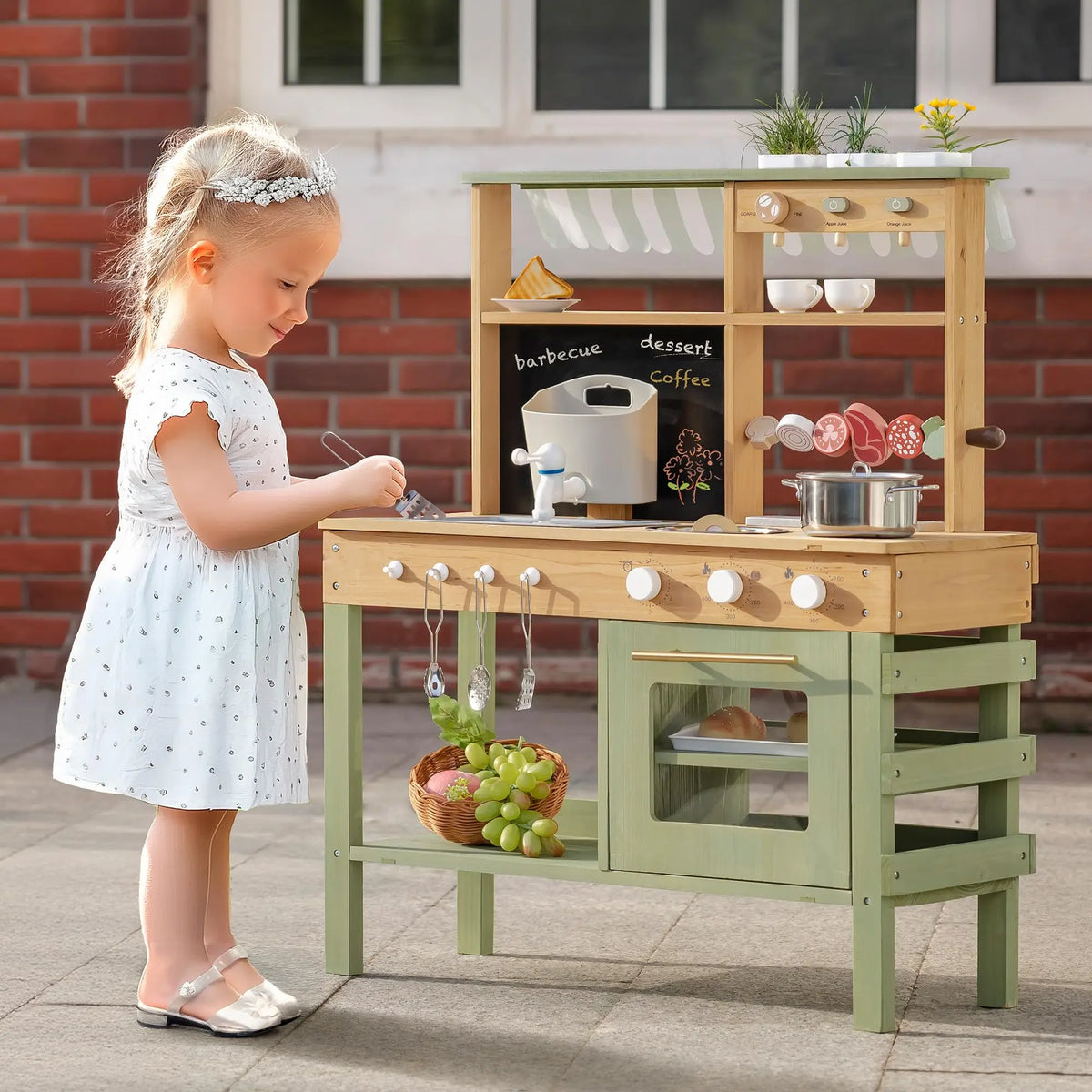 Wooden Montessori Kitchen with Sink, Oven, and Accessories