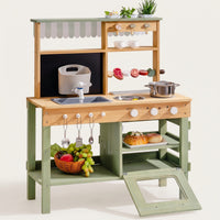 Wooden Montessori Kitchen with Sink, Oven, and Accessories