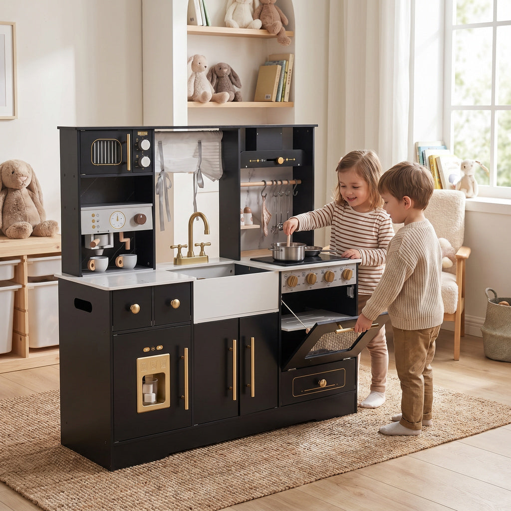 Wooden Montessori Kitchen with Sink and Storage