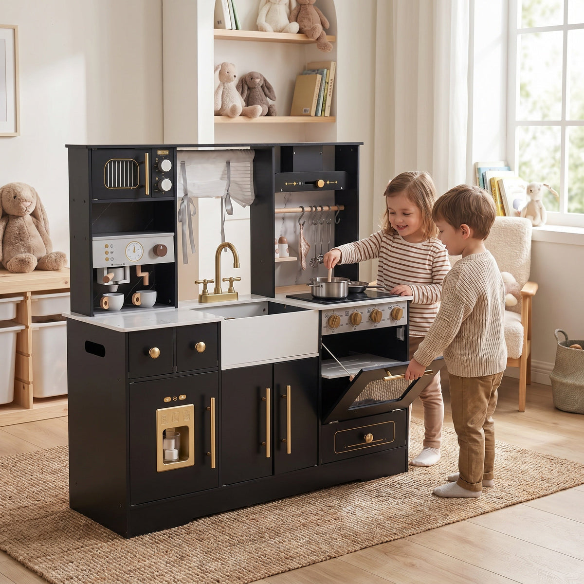 Wooden Montessori Kitchen with Sink and Storage