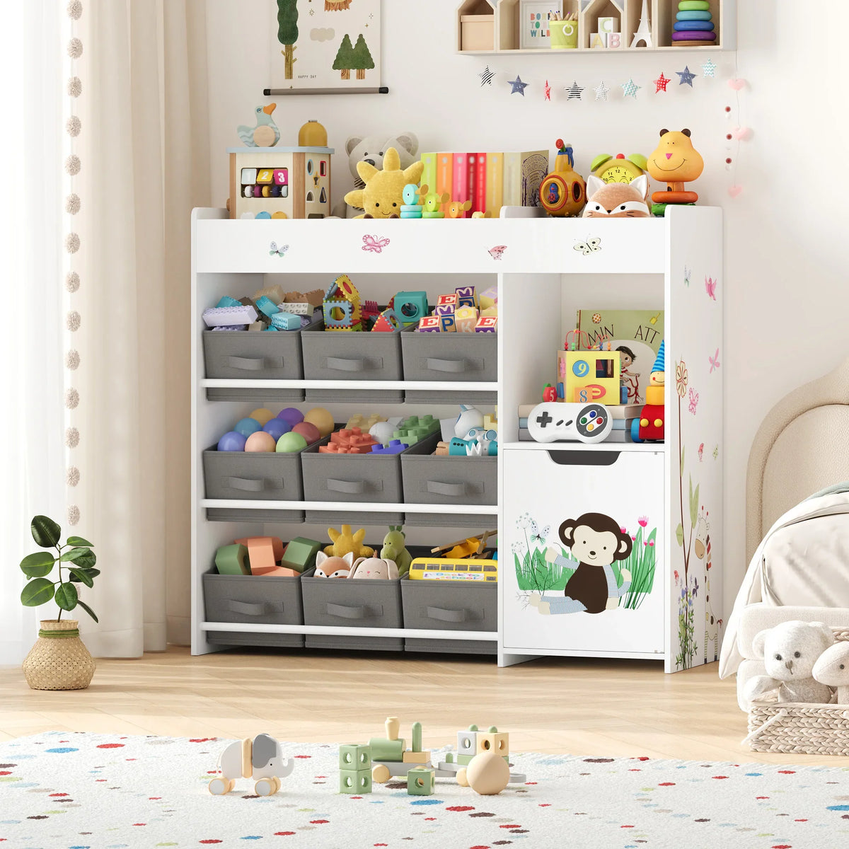 Kids Toy Storage Shelf 9 Boxes White Montessori & Toys