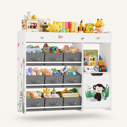 Kids Toy Storage Shelf 9 Boxes White