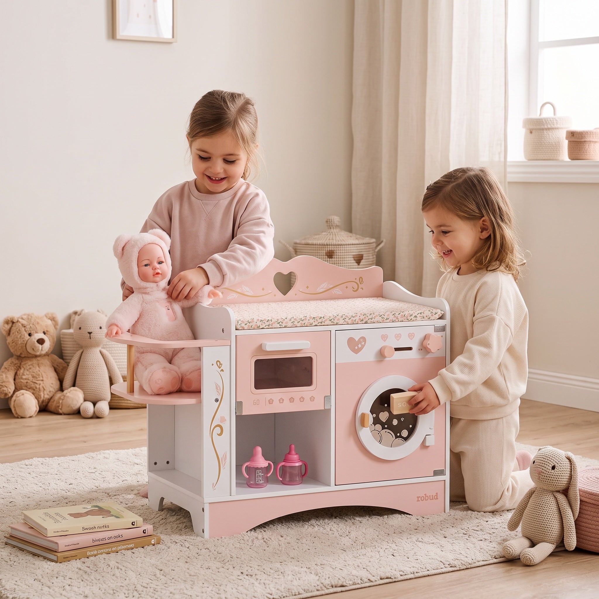 6-in-1 Wooden Changing Table for Montessori Dolls