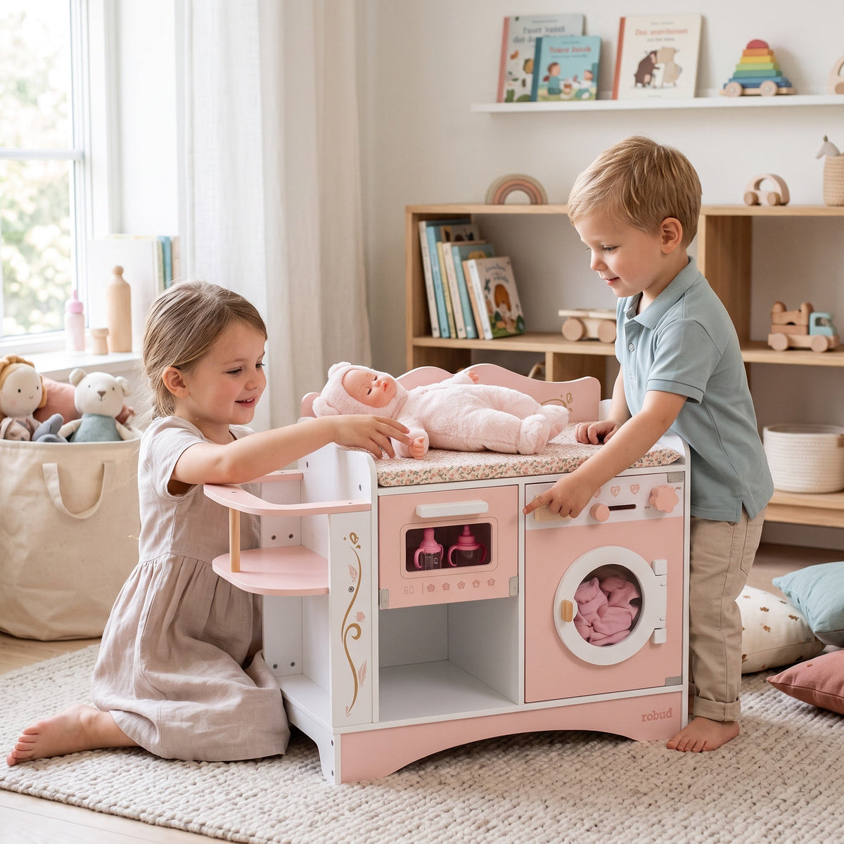 6-in-1 Wooden Changing Table for Montessori Dolls
