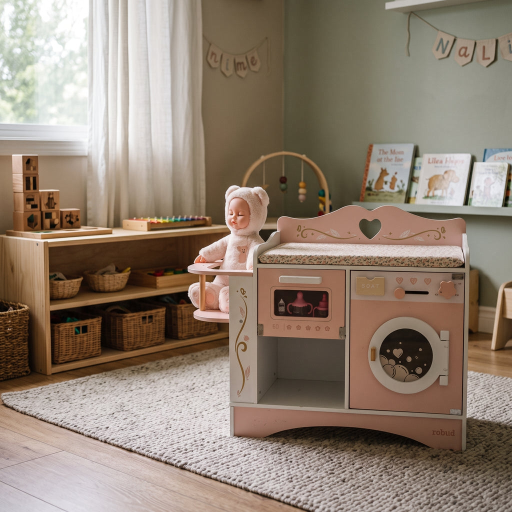 6-in-1 Wooden Changing Table for Montessori Dolls