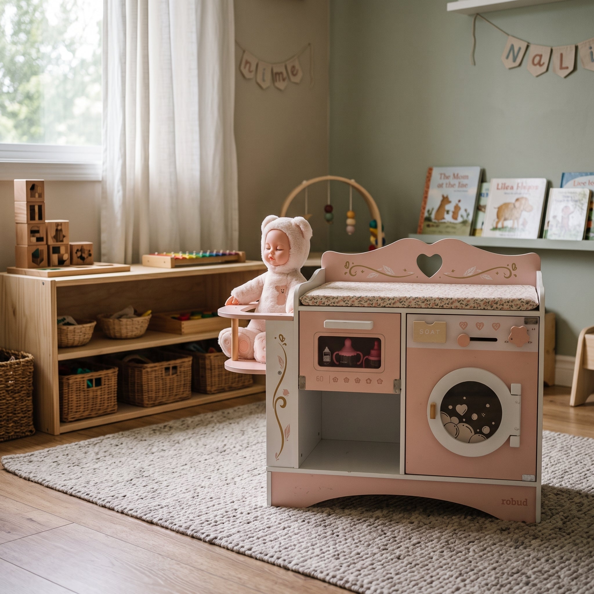6-in-1 Wooden Changing Table for Montessori Dolls