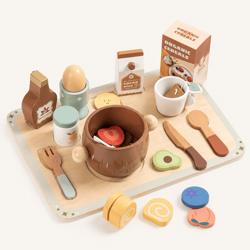 Wooden Breakfast Play Food Set Kids Toy Montessori & Toys